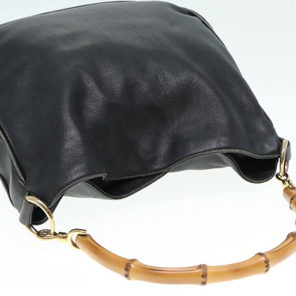 GUCCI Bamboo Hand Bag Leather Black Gold 001 1638 001 1638 - Picture 6 of 16
